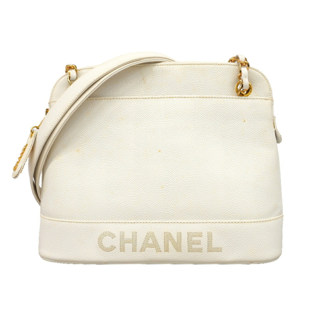 Chanel Shoulder Bag, Chain Shoulder, Caviar Leather, White, Women's